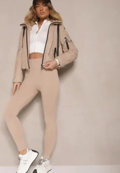 Beżowa Kurtka Wiatrówka z Kapturem o Pudełkowym Kroju Hirloti