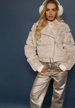 Beżowa Kurtka z Futerkiem Shetty
