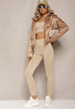 Beżowa Kurtka z Pikowaniem i Troczkiem w Talii oraz Kapturem Aielera