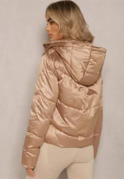 Beżowa Kurtka z Pikowaniem i Troczkiem w Talii oraz Kapturem Aielera