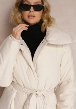 Beżowa Kurtka za Kolano Pikowana Chadi