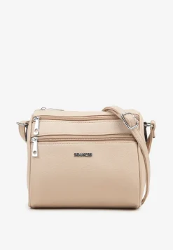 Beżowa Mała Torebka Listonoszka z Kieszeniami na Suwak Savirette