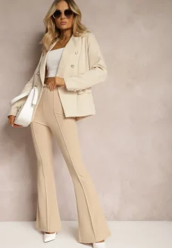 Beżowa Marynarka na Guziki z Poduszkami w Ramionach Ilysane