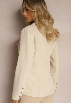 Beżowa Marynarka na Guziki z Poduszkami w Ramionach Ilysane