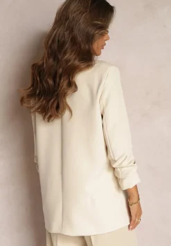 Beżowa Marynarka Niezapinana z Marszczonymi Rękawami Orolea