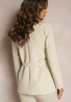 Beżowa Marynarka o Jednorzędowym Fasonie z Dwoma Ozdobnymi Paskami Anellana