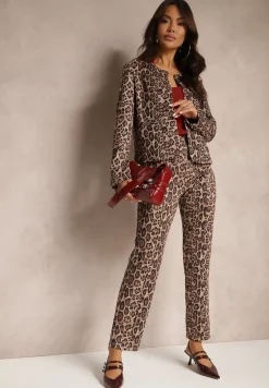 Beżowa Marynarka Ozdobiona Panterkowym Printem Enavel