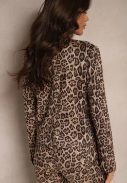 Beżowa Marynarka Ozdobiona Panterkowym Printem Enavel