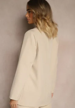 Beżowa Marynarka z Imitacją Kieszeni i Usztywnioną Linią Ramion Vivissea