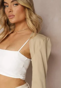 Beżowa Narzutka z Bawełny z Długim Rękawem Nestarae