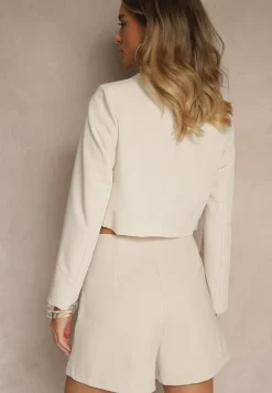 Beżowa Nowoczesna Marynarka o Jednorzędowym Fasonie z Poduszkami w Ramionach Selisaria