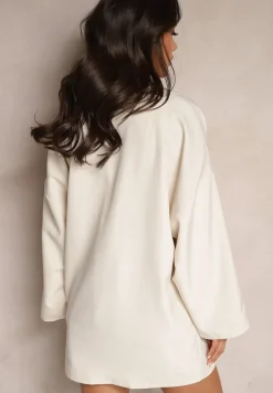 Beżowa Oversizowa Marynarka z Klapami i Dwurzędowym Zapięciem Sinthelis