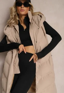 Beżowa Pikowana Kamizelka z Kapturem Roobani