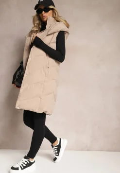 Beżowa Pikowana Kamizelka z Kapturem Roobani