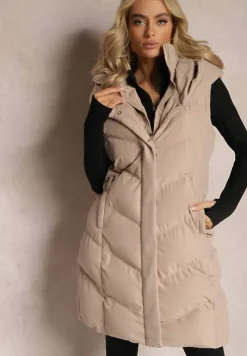 Beżowa Pikowana Kamizelka z Kapturem Roobani