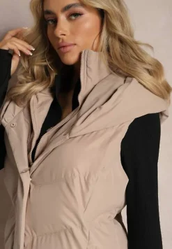 Beżowa Pikowana Kamizelka z Kapturem Roobani
