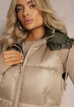 Beżowa Pikowana Kamizelka z Szerokim Kapturem Wivelle