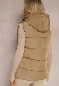 Beżowa Pikowana Kamizelka Bezrękawnik z Pikowanej i Dwustronnej Tkaniny Erinea