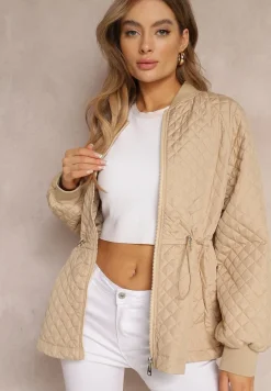 Beżowa Pikowana Kurtka Bomberka ze Ściągaczami Libbie