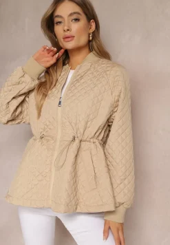 Beżowa Pikowana Kurtka Bomberka ze Ściągaczami Libbie