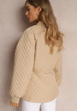 Beżowa Pikowana Kurtka Bomberka ze Ściągaczami Libbie