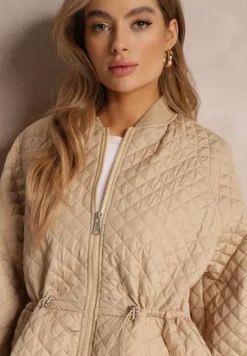 Beżowa Pikowana Kurtka Bomberka ze Ściągaczami Libbie