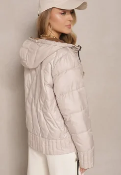 Beżowa Pikowana Kurtka Dwustronna z Kapturem Eravinea