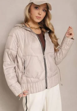 Beżowa Pikowana Kurtka Dwustronna z Kapturem Eravinea