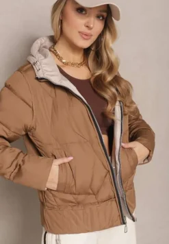 Beżowa Pikowana Kurtka Dwustronna z Kapturem Eravinea