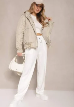 Beżowa Pikowana Kurtka z Kieszeniami i Odpinanym Kapturem Eranela