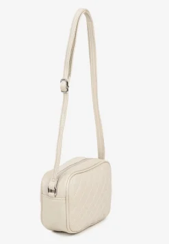Beżowa Pikowana Torebka Listonoszka Ozdobiona Napisem Silanire