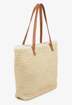 Beżowa Plażowa Torebka Shopperka z Plecionki Rivauri