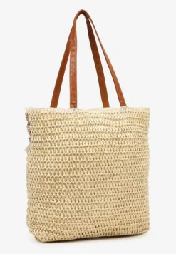 Beżowa Pleciona Duża Torebka Ozdobiona Frędzlami Rivarasia