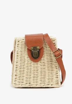 Beżowa Pleciona Torebka Listonoszka o Geometrycznym Kształcie Felowena