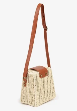 Beżowa Pleciona Torebka Listonoszka o Geometrycznym Kształcie Felowena