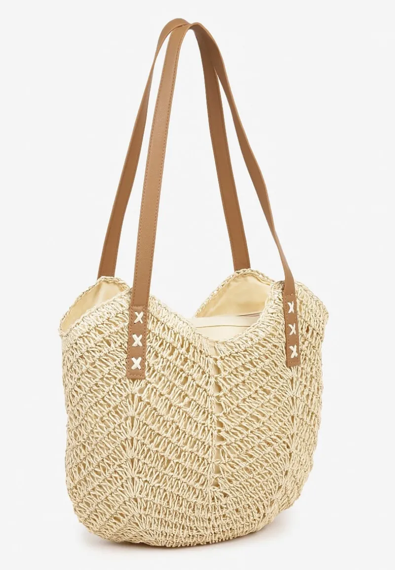 Beżowa Pleciona Torebka na Ramię Liralice