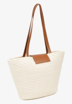 Beżowa Pleciona Torebka o Fasonie Koszyka z Rączkami Corallie