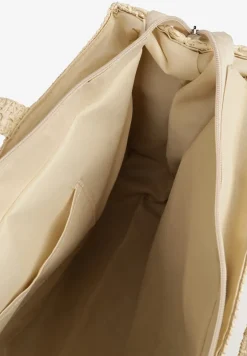 Beżowa Pleciona Torebka Typu Shopperka z Napisem Odalina