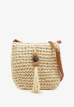 Beżowa Pleciona Torebka z Frędzlami Tirauri