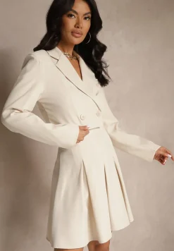 Beżowa Plisowana Spódnica High Waist o Rozkloszowanym Kroju Redilsa