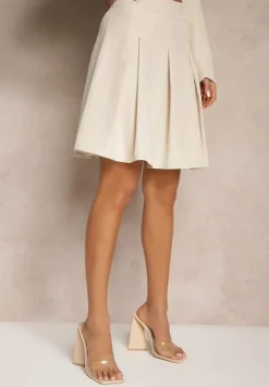 Beżowa Plisowana Spódnica High Waist o Rozkloszowanym Kroju Redilsa