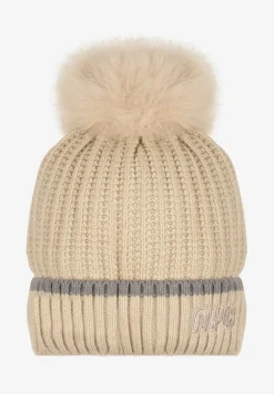 Beżowa Prążkowana Czapka z Pomponem Edavira