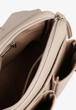 Beżowa Prostokątna Torebka Typu Listonoszka z Klapą Savireone