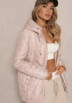 Beżowa Pudełkowa Kurtka z Pikowanymi Przeszyciami i Kapturem Telaniela