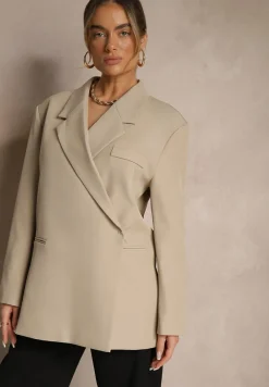 Beżowa Pudełkowa Marynarka Dwurzędowa o Fasonie Oversize Cornelise