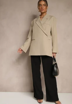 Beżowa Pudełkowa Marynarka Dwurzędowa o Fasonie Oversize Cornelise