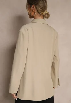 Beżowa Pudełkowa Marynarka Dwurzędowa o Fasonie Oversize Cornelise