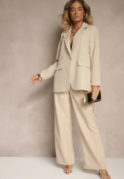 Beżowa Pudełkowa Marynarka z Imitacją Kieszeni Vivisae