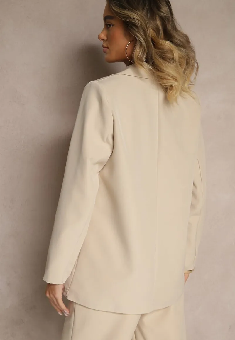 Beżowa Pudełkowa Marynarka z Imitacją Kieszeni Vivisae