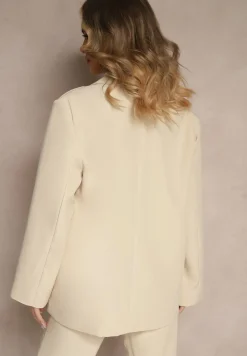 Beżowa Pudełkowa Marynarka Oversize o Dwurzędowym Fasonie Kositia